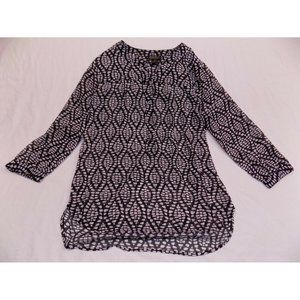 Lucky Brand Ladies Womens Shirt Top Blouse Black White Gray Pattern Sheer Small